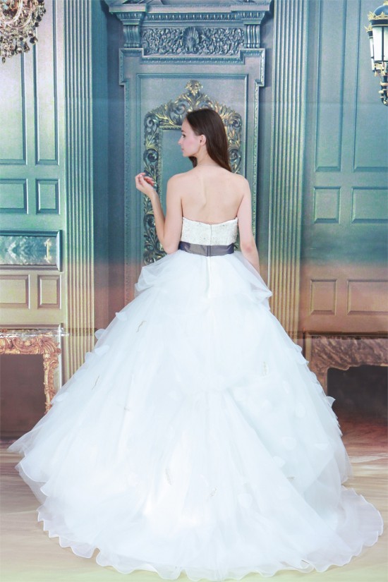 Elegant Sleeveless Sweetheart Satin Organza Ball Gown Wedding Dresses 2030673