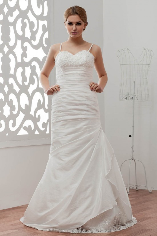 Elegant Sleeveless Sweetheart Taffeta Lace A-Line Wedding Dresses 2030674