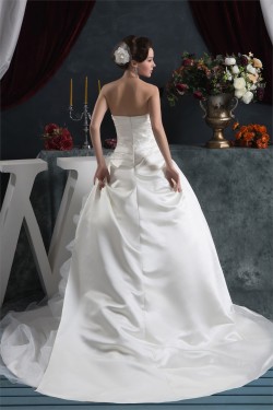 Elegant Strapless A-Line Satin Sleeveless Lace Wedding Dresses 2030675