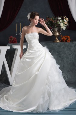 Elegant Strapless A-Line Satin Sleeveless Lace Wedding Dresses 2030675