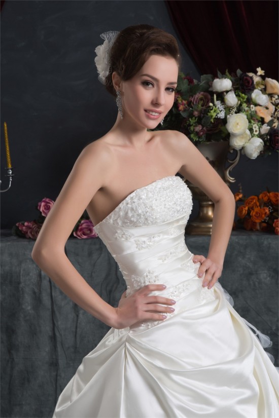 Elegant Strapless A-Line Satin Sleeveless Lace Wedding Dresses 2030675 Elegant Strapless A-Line Satin Sleeveless Lace Wedding Dresses 2030675