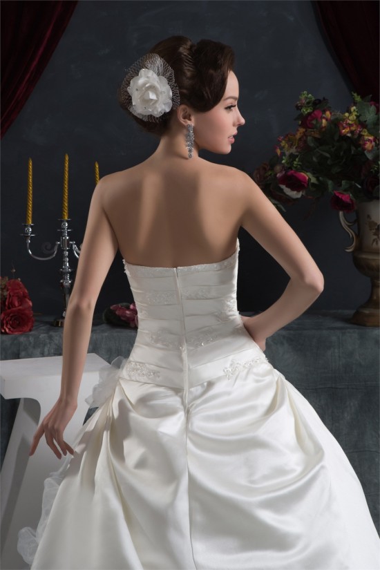 Elegant Strapless A-Line Satin Sleeveless Lace Wedding Dresses 2030675 Elegant Strapless A-Line Satin Sleeveless Lace Wedding Dresses 2030675