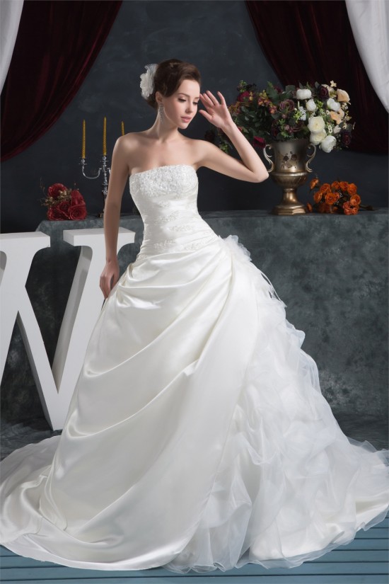 Elegant Strapless A-Line Satin Sleeveless Lace Wedding Dresses 2030675 Elegant Strapless A-Line Satin Sleeveless Lace Wedding Dresses 2030675