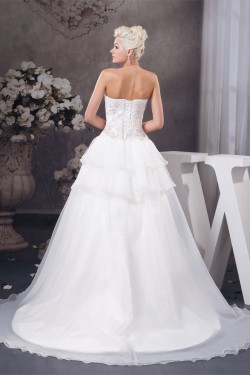 Elegant Strapless A-Line Sleeveless Satin Beaded Lace Wedding Dresses 2030676