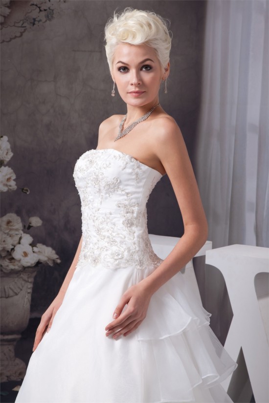 Elegant Strapless A-Line Sleeveless Satin Beaded Lace Wedding Dresses 2030676 Elegant Strapless A-Line Sleeveless Satin Beaded Lace Wedding Dresses 2030676