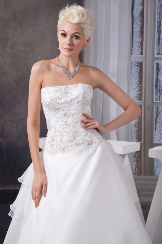 Elegant Strapless A-Line Sleeveless Satin Beaded Lace Wedding Dresses 2030676 Elegant Strapless A-Line Sleeveless Satin Beaded Lace Wedding Dresses 2030676