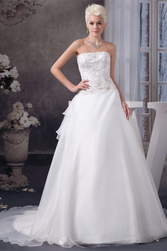 Elegant Strapless A-Line Sleeveless Satin Beaded Lace Wedding Dresses 2030676 Elegant Strapless A-Line Sleeveless Satin Beaded Lace Wedding Dresses 2030676