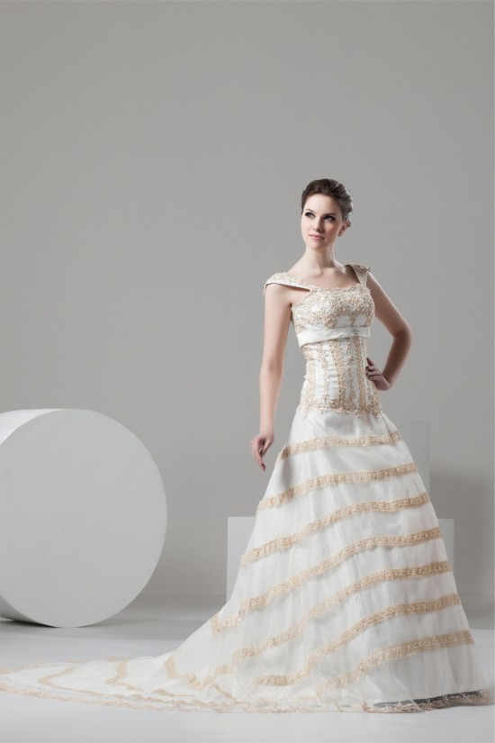 Fantastic A-Line Satin Organza Straps Lace Wedding Dresses 2030677 Fantastic A-Line Satin Organza Straps Lace Wedding Dresses 2030677