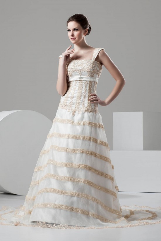 Fantastic A-Line Satin Organza Straps Lace Wedding Dresses 2030677 Fantastic A-Line Satin Organza Straps Lace Wedding Dresses 2030677