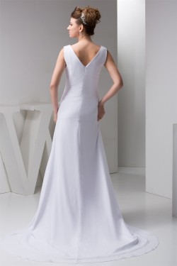 Fantastic A-Line Sleeveless Chiffon Silk like Satin Wedding Dresses 2030681