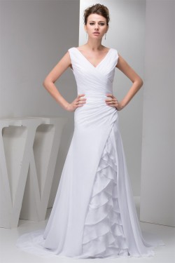 Fantastic A-Line Sleeveless Chiffon Silk like Satin Wedding Dresses 2030681