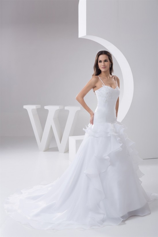 Fantastic A-Line Spaghetti Straps Sleeveless Satin Wedding Dresses 2030685