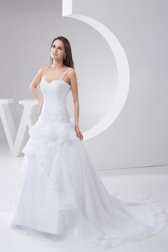 Fantastic A-Line Spaghetti Straps Sleeveless Satin Wedding Dresses 2030685
