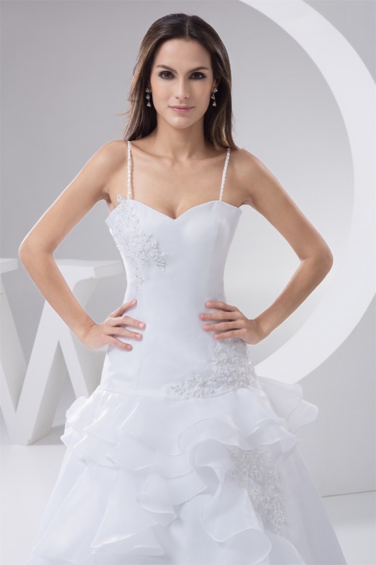 Fantastic A-Line Spaghetti Straps Sleeveless Satin Wedding Dresses 2030685