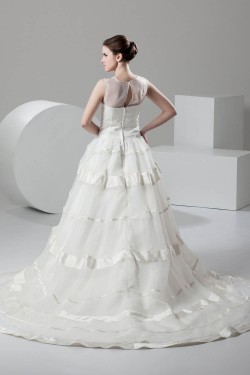 Fantastic Satin Organza A-Line Scoop Wedding Dresses 2030688