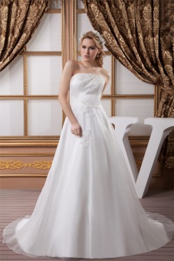 Fantastic Satin Organza Strapless A-Line Sleeveless Wedding Dresses 2030691