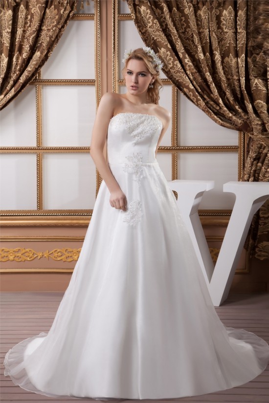 Fantastic Satin Organza Strapless A-Line Sleeveless Wedding Dresses 2030691 Fantastic Satin Organza Strapless A-Line Sleeveless Wedding Dresses 2030691