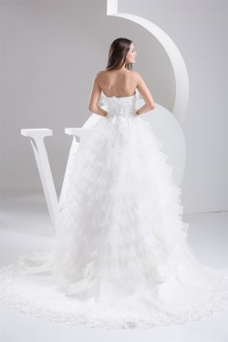 Fantastic Strapless Satin Fine Netting Sleeveless Lace Wedding Dresses 2030694