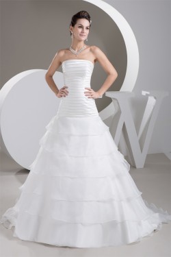 A-Line Satin Sleeveless Strapless Sweet Wedding Dresses 2030697