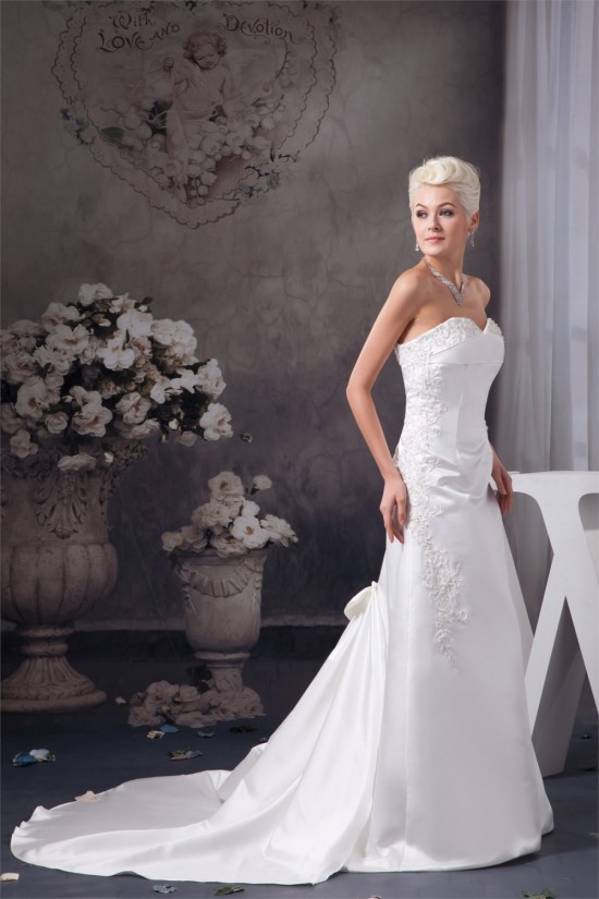 A-Line Satin Sweetheart Sleeveless Sweet Wedding Dresses 2030698