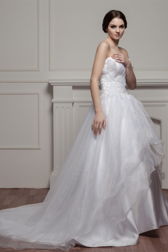Aashionable A-Line Strapless Satin Sleeveless Sweet Wedding Dresses 2030701