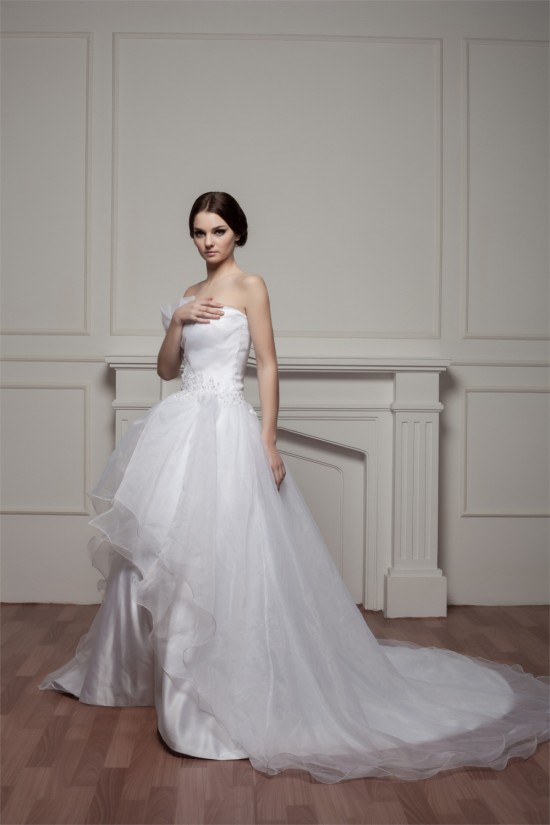 Aashionable A-Line Strapless Satin Sleeveless Sweet Wedding Dresses 2030701