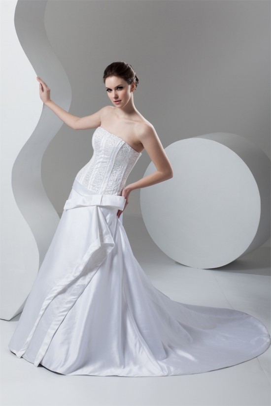 Fashionable A-Line Strapless Satin Sleeveless Wedding Dresses 2030702 Fashionable A-Line Strapless Satin Sleeveless Wedding Dresses 2030702