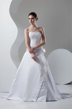 Fashionable A-Line Strapless Satin Sleeveless Wedding Dresses 2030702