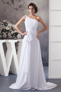 Fashionable One-Shoulder Chiffon Sleeveless A-Line Sweet Wedding Dresses 2030703