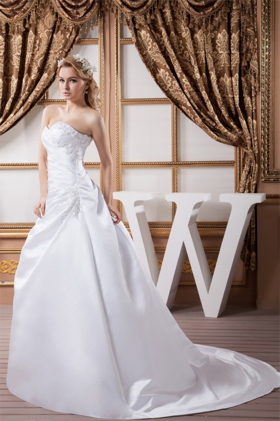 Fashionable Satin A-Line Sweetheart Sleeveless Sweet Wedding Dresses 2030704
