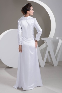 Floor-Length A-Line V-Neck Covered Buttons Wedding Dresses 2030710