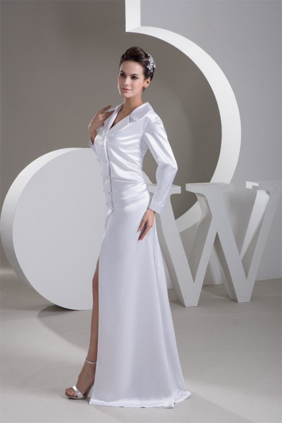 Floor-Length A-Line V-Neck Covered Buttons Wedding Dresses 2030710