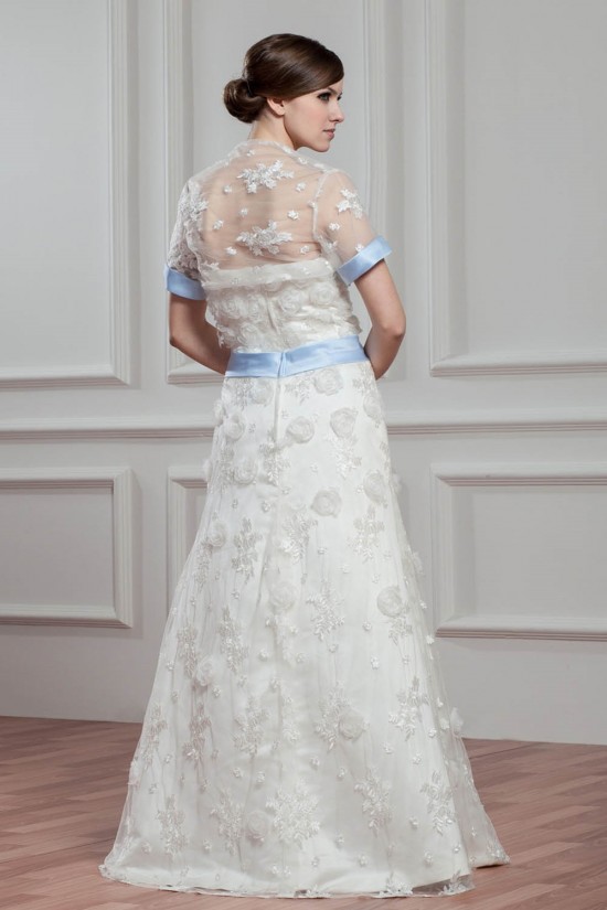 Satin Lace A-Line Short Sleeve Floor-Length Wedding Dresses with A Lace Jacket 2030714 Satin Lace A-Line Short Sleeve Floor-Length Wedding Dresses with A Lace Jacket 2030714