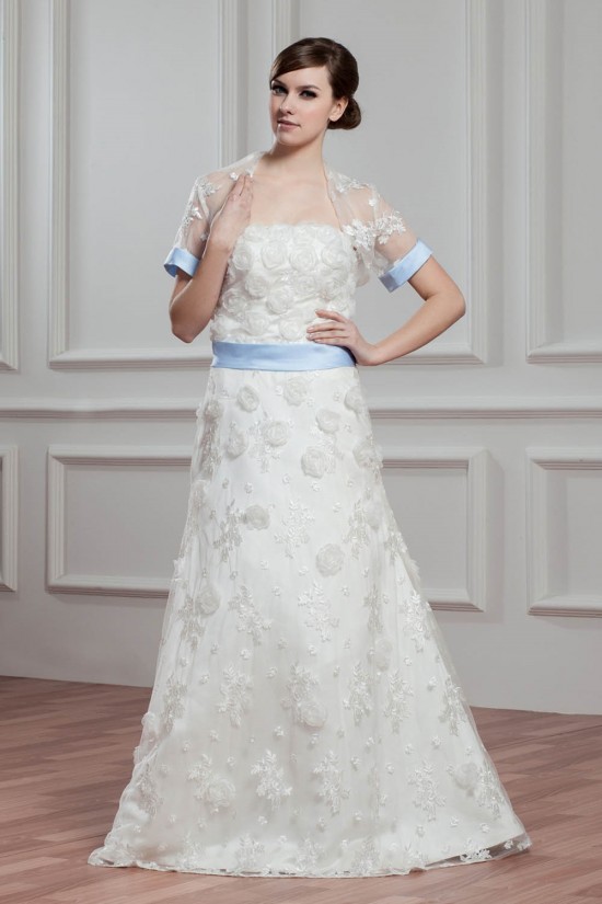 Satin Lace A-Line Short Sleeve Floor-Length Wedding Dresses with A Lace Jacket 2030714 Satin Lace A-Line Short Sleeve Floor-Length Wedding Dresses with A Lace Jacket 2030714