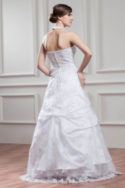 A-Line Satin Organza Sleeveless Halter Beaded Lace Wedding Dresses 2030720