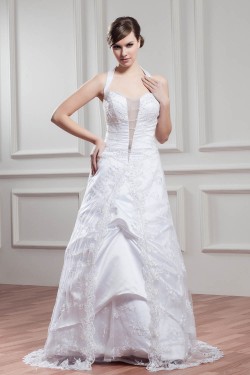 A-Line Satin Organza Sleeveless Halter Beaded Lace Wedding Dresses 2030720