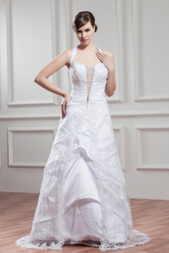 A-Line Satin Organza Sleeveless Halter Beaded Lace Wedding Dresses 2030720 A-Line Satin Organza Sleeveless Halter Beaded Lace Wedding Dresses 2030720
