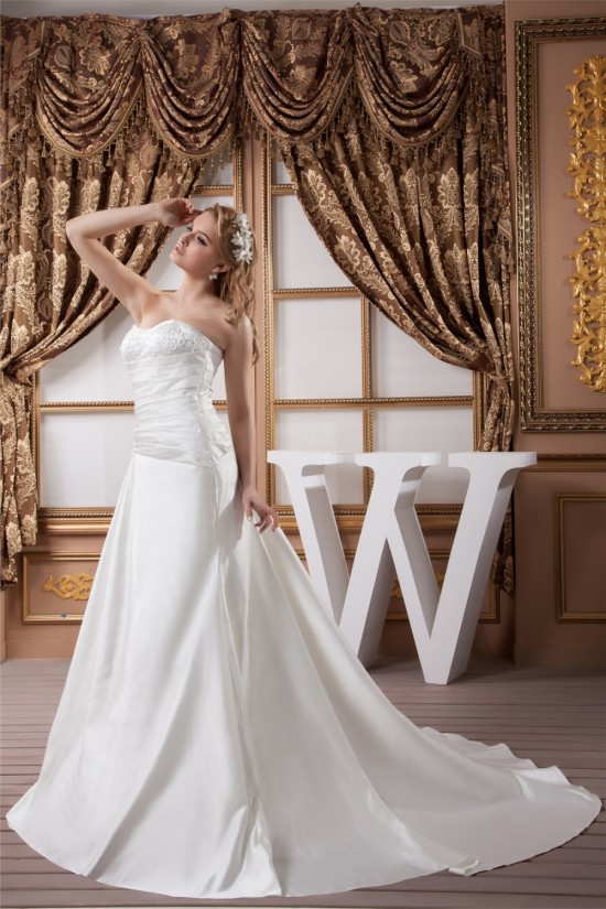 A-Line Sweetheart Sleeveless Chapel Train Beaded Wedding Dresses 2030721