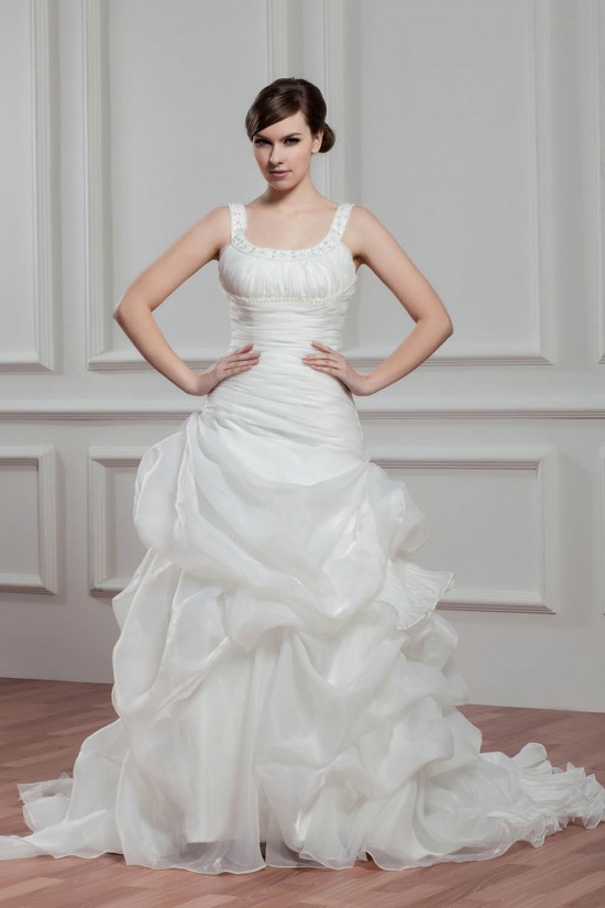Great A-Line Sleeveless Straps Satin Organza Wedding Dresses 2030723 Great A-Line Sleeveless Straps Satin Organza Wedding Dresses 2030723