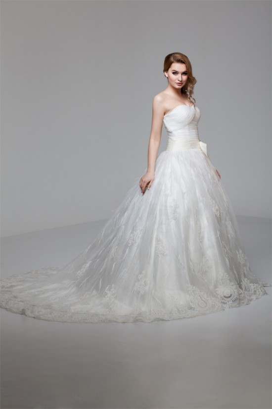 Great Ball Gown Soft Sweetheart Satin Organza Lace Wedding Dresses 2030725