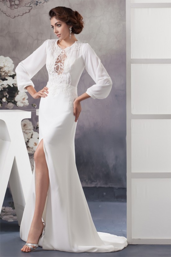 Sheath/Column Long Sleeve Sweep Train Best Wedding Dresses 2030726 Sheath/Column Long Sleeve Sweep Train Best Wedding Dresses 2030726