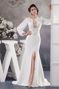 Sheath/Column Long Sleeve Sweep Train Best Wedding Dresses 2030726