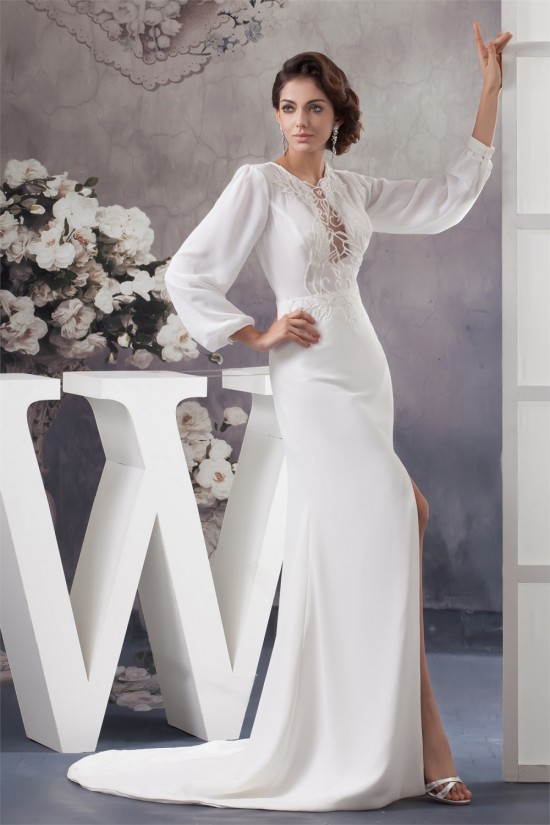 Sheath/Column Long Sleeve Sweep Train Best Wedding Dresses 2030726 Sheath/Column Long Sleeve Sweep Train Best Wedding Dresses 2030726