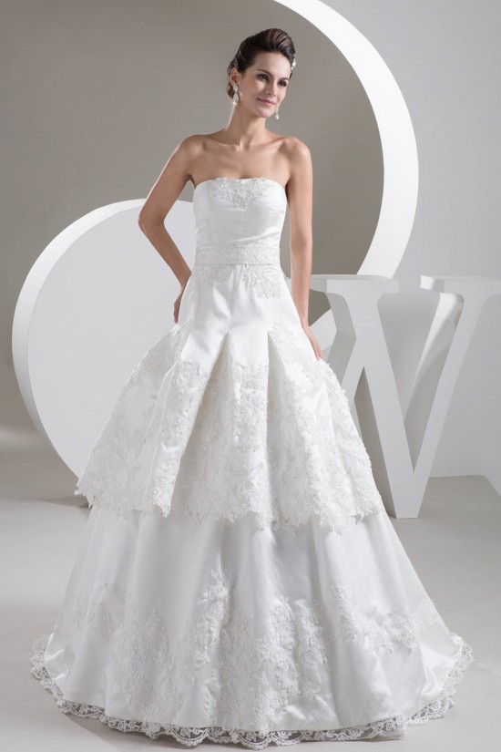 A-Line Great Satin Lace Strapless Sleeveless Wedding Dresses 2030728