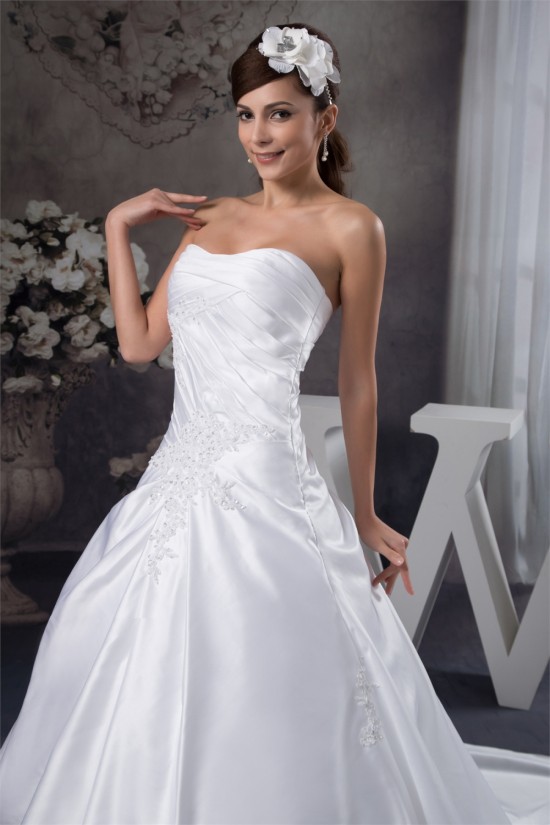 A-Line Soft Sleeveless Satin Strapless Chapel Train Wedding Dresses 2030730 A-Line Soft Sleeveless Satin Strapless Chapel Train Wedding Dresses 2030730