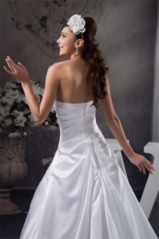 A-Line Soft Sleeveless Satin Strapless Chapel Train Wedding Dresses 2030730 A-Line Soft Sleeveless Satin Strapless Chapel Train Wedding Dresses 2030730