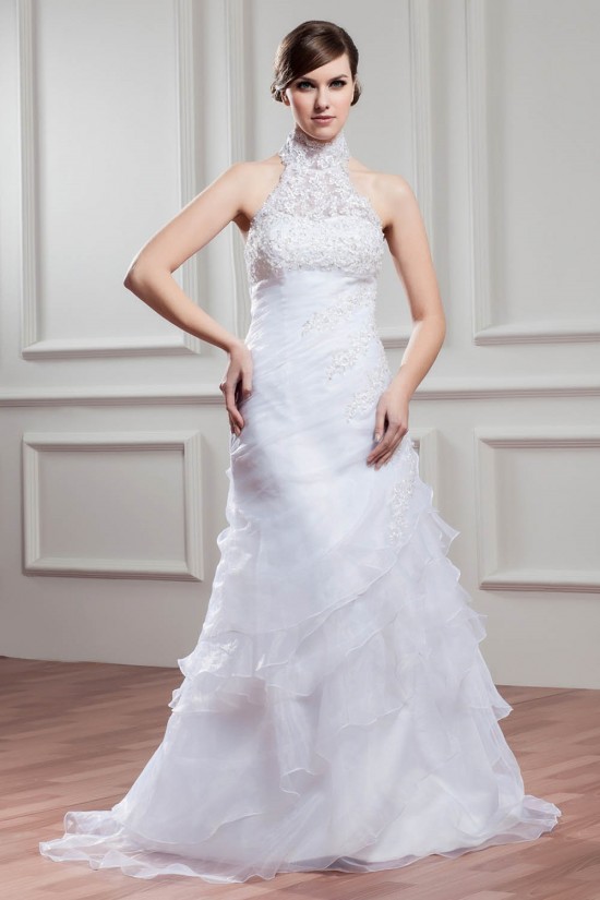 High-Neck A-Line Satin Organza Sleeveless Wedding Dresses 2030739 High-Neck A-Line Satin Organza Sleeveless Wedding Dresses 2030739