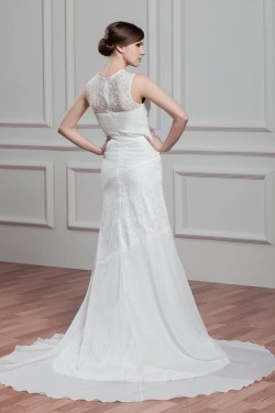 Sheath/Column Sleeveless Lace Chiffon New Arrival Wedding Dresses 2030740