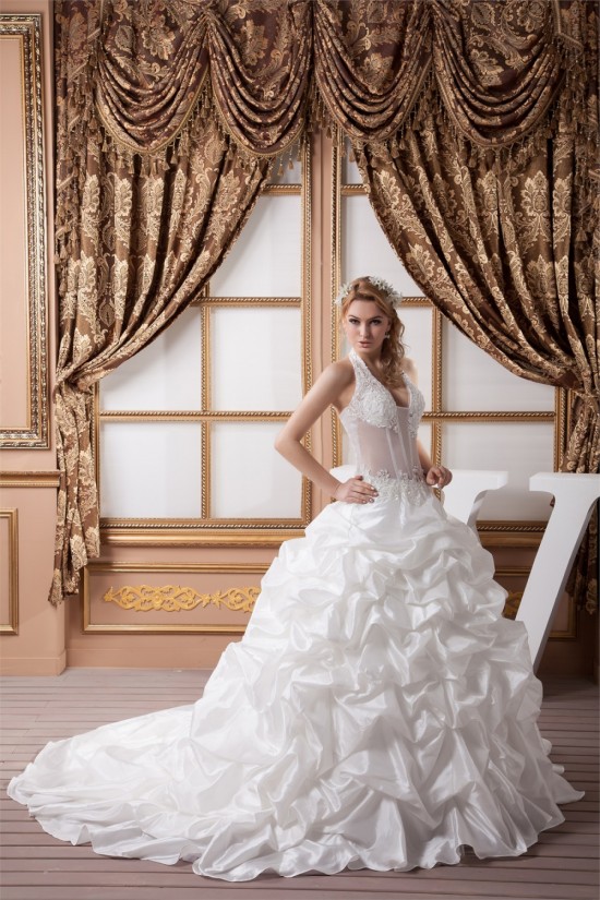 Ball Gown Halter Sleeveless Satin Tulle Lace Wedding Dresses 2030741 Ball Gown Halter Sleeveless Satin Tulle Lace Wedding Dresses 2030741