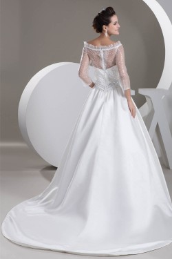 A-Line Beaded 3/4 Length Sleeve Wedding Dresses 2030742